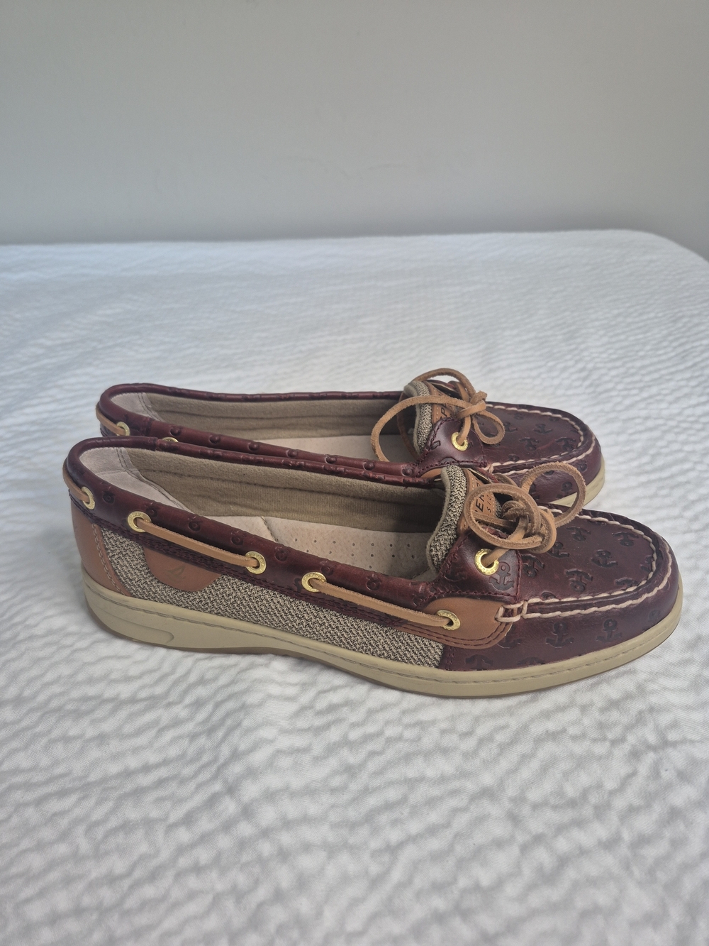 Sperry Two-Tone Brown Leather & Tan Mesh Moccasins - Women - Picture 4 of 11